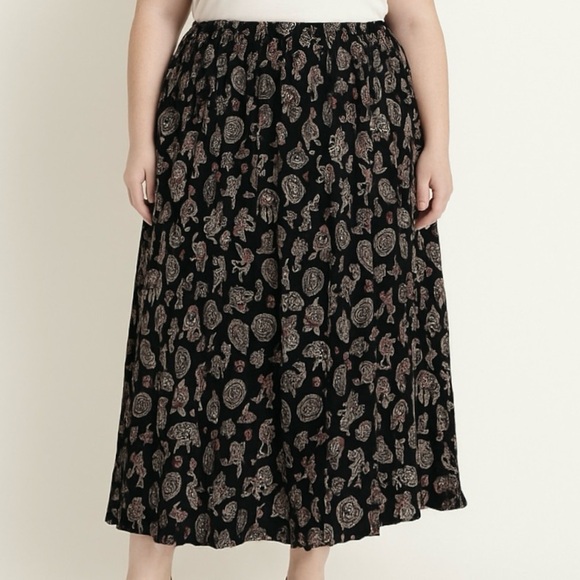 Vintage Sun River Black Kokopelli Western Boho Maxi Skirt Plus 1X Crinkle Rayon - Picture 1 of 8
